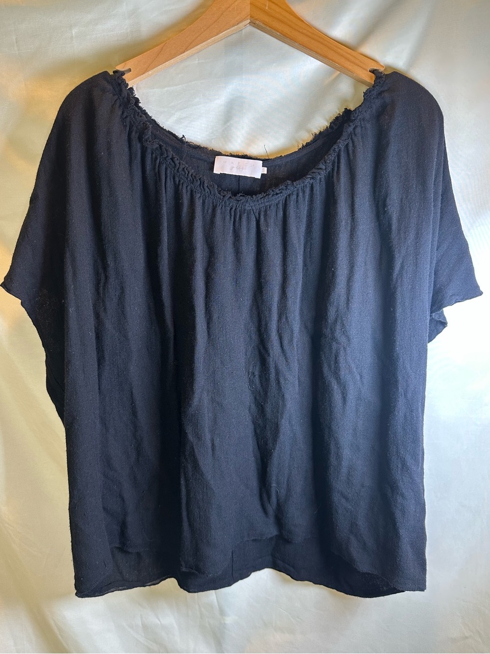 Hatch Black Short Sleeve Frayed Neck Maternity Top 0/S